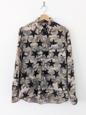SOPHNET. Long Sleeve Star Camo Button Down Shirt Made in Japan Size S.